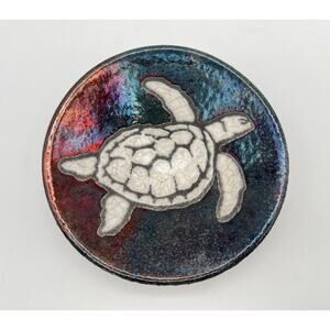 Jeremy Diller Raku Art Pottery Sea Turtle Trinket Dish Wall Decor 5.25” Signed